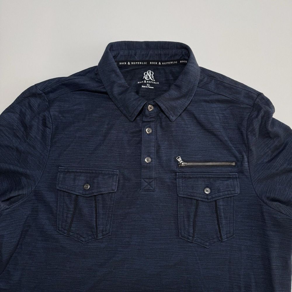 Rock & Republic Black Men's Long Sleeve 3 Button Up Shirt Size XL, Front Pockets